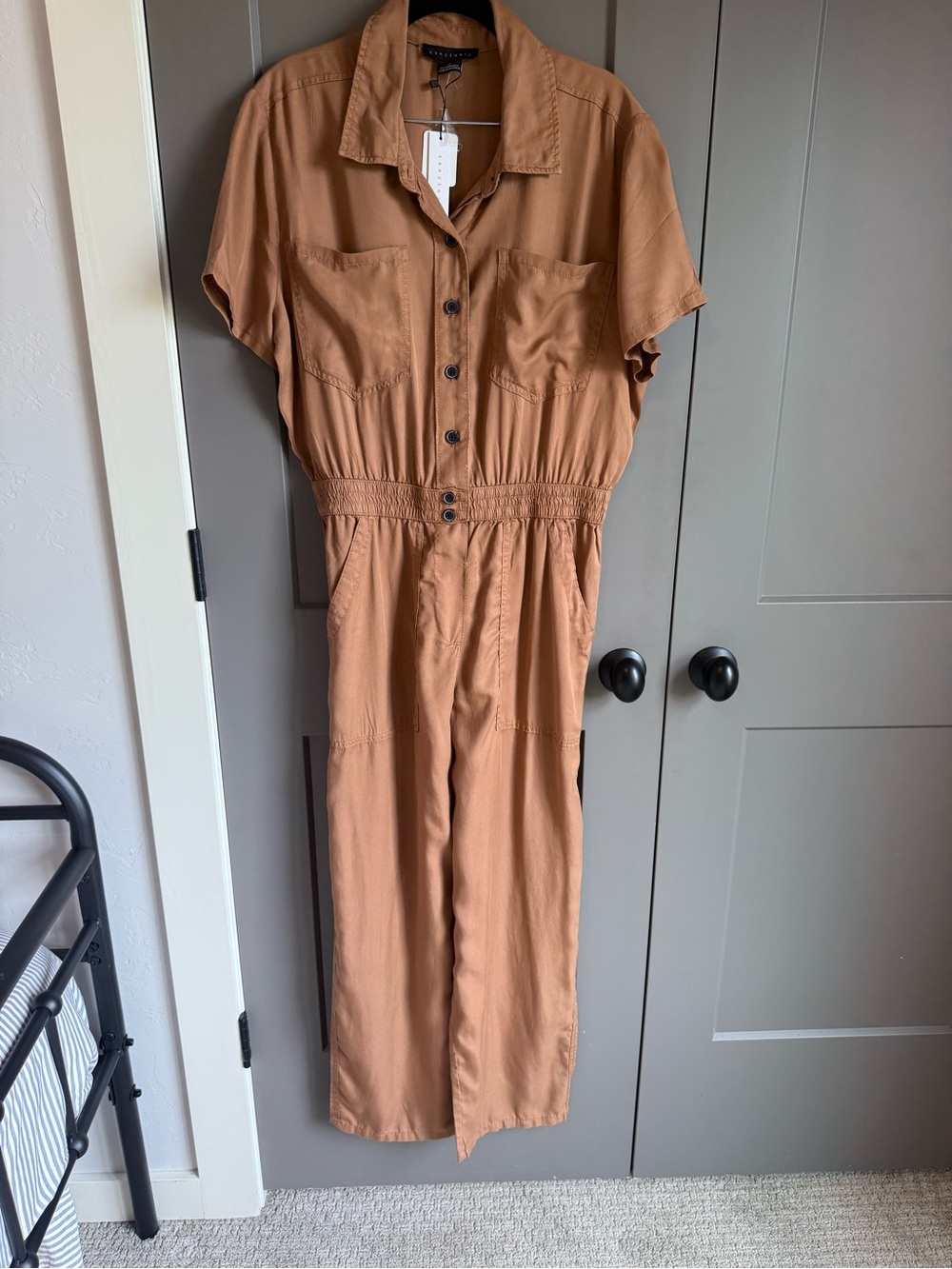 NWT Sanctuary Camel Tan 100% Lyocell Short Sleeve Utility Jumpsuit
